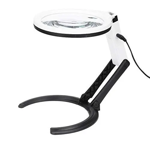 Produktbild: ZJchao Salmue Handlupe, 130 mm Tischlupe LED beleuchtete Lupenlampe Faltbare Lupe mit beleuchteter Lupe Schreibtischlampe für Basteln, Lesen, Inspektion und professionelle Verwendung