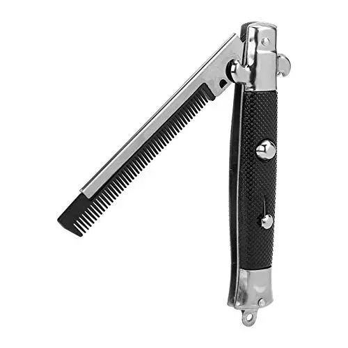 Produktbild: Salmue Switchblade Federkamm, faltbare Metallfeder-Sprungbürste, Taschenöl-Haarkamm, Klappmesser, mit automatischer Druckknopfbürste, Haar- und Bart-Styling-Zubehör für Männer