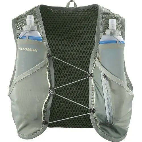 Produktbild: Salomon Active Skin 8 Unisex Hydrationsweste Trail running Wandern MTB mit Hydrationsflaschen, Einfache Flüssigkeitszufuhr, Präzise Passform, Optimierte Verstaumöglichkeiten, Grün, L