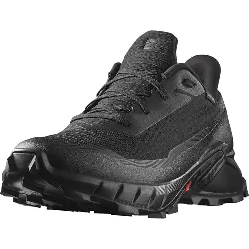 Produktbild: Salomon Alphacross 5 Gore-Tex Wasserdichte Herren Trail-Laufschuhe, Starker Grip, Wasser- und Wetterschutz, Anhaltender Komfort, Black, 44 2/3