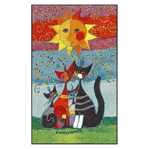 Produktbild: Salonloewe Rosina Wachtmeister Fußmatte Momenti 75x120 cm Katzen bunt Läufer Wohn-Teppich waschbar