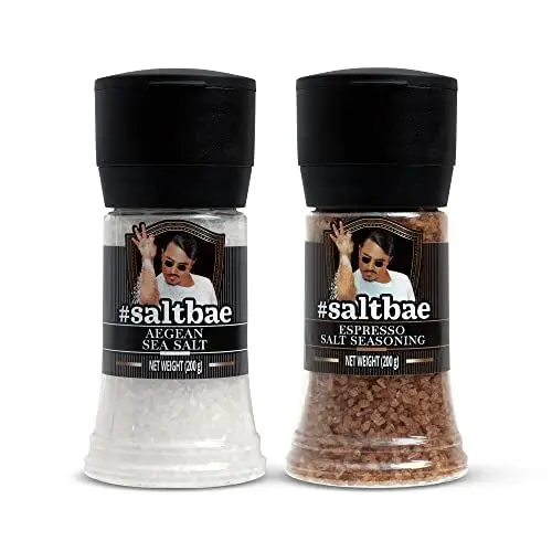 Produktbild: SaltBae® Duo Pack Gewürzsalz - 2 Stück hochwertiges Salzgewürze für jeden Heimkoch oder Grillmeister - ideal als Geschenkset für BBQ-Partys - Ägäisches Meersalz + Espresso-Salz