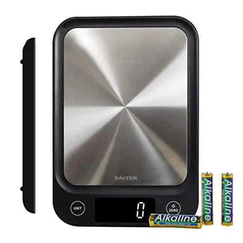 Produktbild: Salter 1068 SSBKDR Digitale Edelstahl Küchenwaage - 5kg, Hinzufügen & wiegen, Null-/Tara-Funktion, misst Flüssigkeiten in ml/fl. OZ, LCD-Anzeige, Schwarz, Schlankes Design, Einfache zu Reinigung