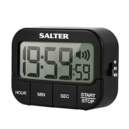 Produktbild: Salter 355 BKXCDU Lauter Küchentimer aus Kunststoff, Magnetisch Küchenuhr, Freistehend Elektronischer eieruhr, Vorwärtszählen und Countdown Funktion, großes LCD Display, 3 einstellbare Lautstärken