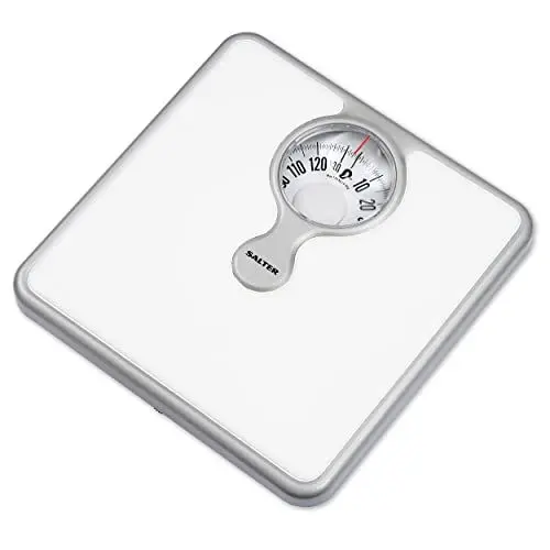 Produktbild: Salter 484 WHKR Personenwaage mechanisch - Analoge Körperwaage, Badezimmerwaage, max 133kg, einfach ablesbare Anzeige, keine Batterien Waage, Gewicht in kg, weiß