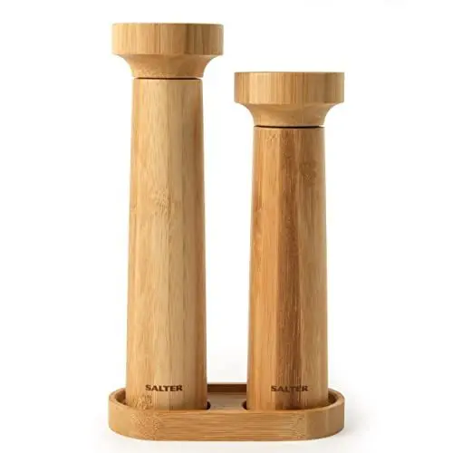 Produktbild: Salter 7614 WDXR Eco Salz- und Pfeffermühlen-Set aus Bambus mit Ständer, Twist- und Mahlmechanismus, Gewürzmühle mit Keramikmahlwerk, feines bis grobes Mahlen, BPA-Frei, Bambus, 60g Salz/30g Pfeffer