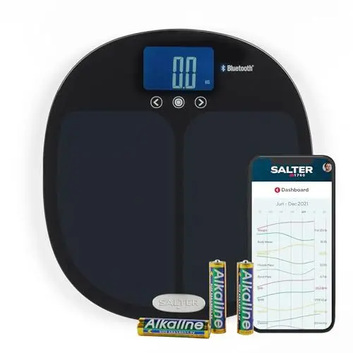 Produktbild: Salter 9192 BK3R Digital Körperwaage - Analyse Personenwaage, Körperfett, Muskel & Knochenmasse, Körperwasser & BMI, LCD Display, 8 Benutzerspeicher, Athletenmodus, Max 150Kg, Ultraschlanke Plattform