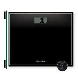 Produktbild: Salter Personenwaage Digital aus Glas, Körperwaage mit LED Display bis 150kg, Personenwaage Digital Step-On, Elektronische Badezimmerwaage, Gehärtetes Glas, 15 Jahre Garantie, Schwarz