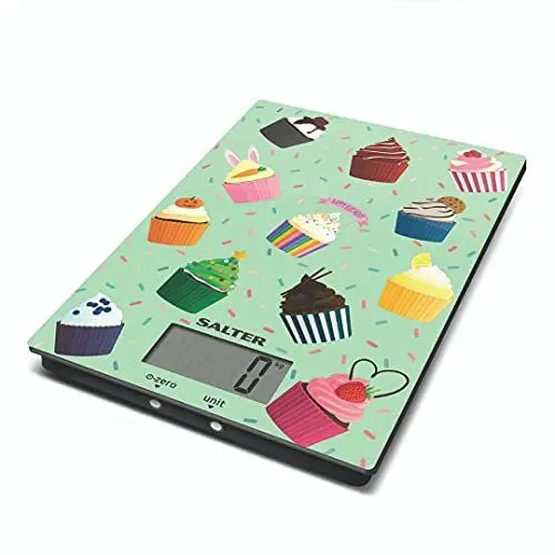 Produktbild: Salter Lifestyle Küchenwage Digital im verspielten Cupcake Design mit großem LCD Display - Lebensmittelwaage für Gramm/Unzen, inkl. Aquatronic- & Tara-Funktion, ideal zum Backen und Kochen 1G - 5Kg