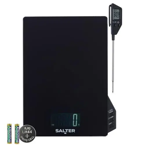 Produktbild: Salter Thermometer & Küchenwaage Set - Eingebaute Timer & Uhr, abnehmbare Thermometer-Sonde, Aquatronic für die Messung von Flüssigkeiten, Celsius/Fahrenheit, mehrere Messungen, SA00617FEU12