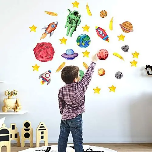 Produktbild: Saluaqui Space Spaceship Themed Luminous Wandaufkleber, Wiederverwendbare 31Pcs Durable Home Decoration, für Kinderzimmer Babyzimmer