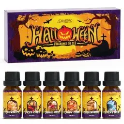 Produktbild: SALUBRITO Halloween Ätherisches Öle Set, Aromatherapie Duftöl für Diffusor, Kürbiskuchen, Gewürz-Apfelwein, Karamellapfel, Zuckermais, Hexengebräu, Gruselig Duftöl GeschenkSet