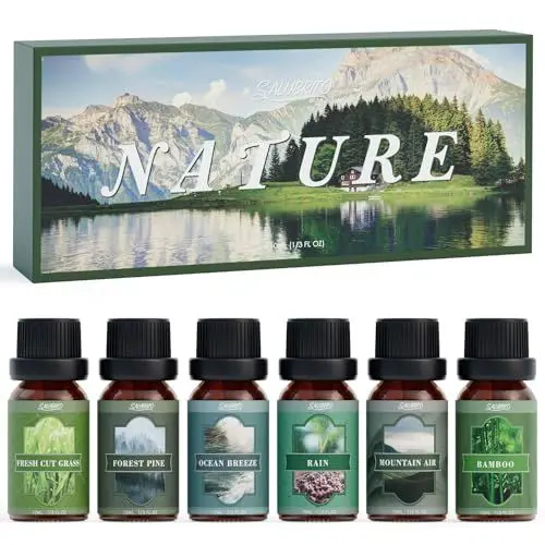 Produktbild: SALUBRITO Natur Ätherische Öle Set, Naturrein Duftöl für Diffuser, Kerzenherstellung – Regen, Meeresbrise, Kiefer, Bergluft, Bambus, Geschenkset für Frauen