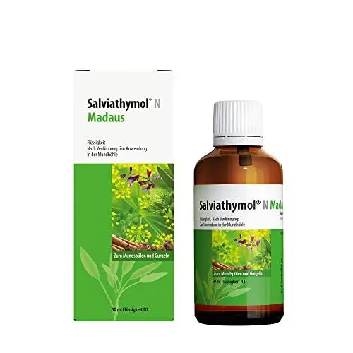 Produktbild: Salviathymol N MADAUS: Mundspülung bei Entzündung von Zahnfleisch und Mundschleimhaut mit sieben ätherischen Ölen, 50 ml