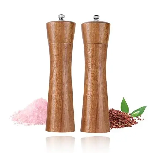 Produktbild: Salz und Pfeffermühle,Manuelle Pfeffermühle Holz,Pfeffermühlen mit Einstellbarer Grobheit,Gewürzmühle Keramischer Schleifkern (8 Zoll+8 Zoll)