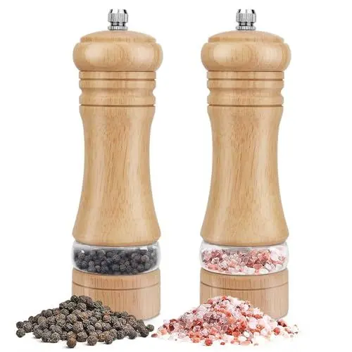 Produktbild: Salz und Pfeffermühle 2er Set aus Holz - Manuelle Pfeffer und Salzmühle mit Acrylfenster - Groß Gewürzmühle Grinder mit Verstellbarem Keramikmahlwerk (16,5cm) - Salz Pfefferstreuer für Meersalz, Chili