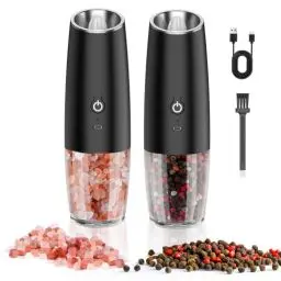 Produktbild: Salz und Pfeffermühle Elektrisch 2er Set: USB Wiederaufladbare Salz und Pfeffermühle, Einstellbarer Grobheit Elektrische Gewürzmühle, Automatische Pfeffermühle mit LED-Licht für Küche und BBQ
