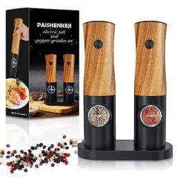 Produktbild: Salz und Pfeffermühle Elektrisch 2er Set: - Elektrische Pfeffer und Salzmühle mit Batteriebetriebenen Elektrischer Salz und Pfefferstreuer Einstellbarem Pfeffermühle Elektrische Holz Farbe