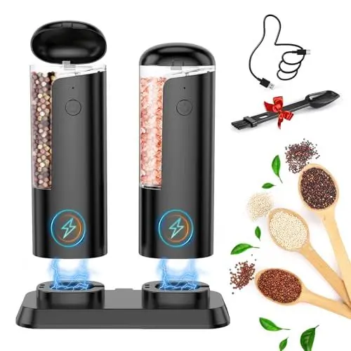 Produktbild: Salz und Pfeffermühle Elektrische Set: Salz und Pfefferstreuer Einstellbare Grobheit Salzmühle Automatische keramikmahlwerk Pfeffermühle Elektrische Große Kapazität mit LED Beleuchtung für Küche