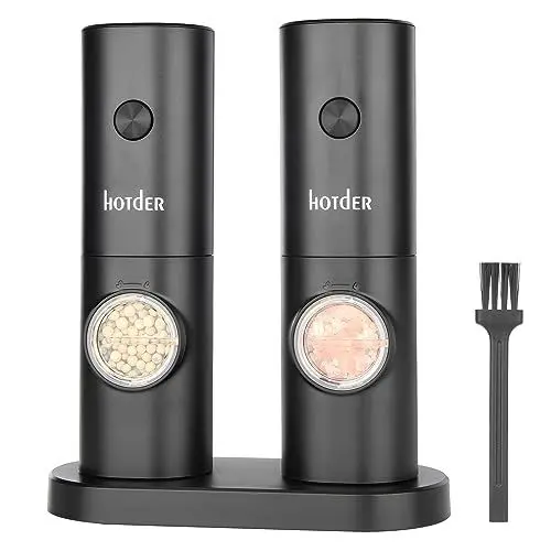 Produktbild: Salz und Pfeffermühlen Elektrische 2er Set, Gewürzmühlen Batteriebetrieb Pfeffermühle Elektrische salz und pfeffermühle mit Basis, LED-Licht, Einstellbare Grobheit, für Küche und BBQ