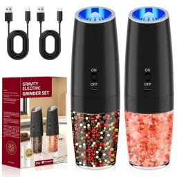 Produktbild: Salz und Pfeffermühlen Elektrische 2er Set, Gravimetrische Gewürzmühle Elektrisch mit USB Wiederaufladbar and LED-Licht, 135ML Große Kapazität Salz Pfeffer Mühle Einstellbare Grobheit für BBQ Küche