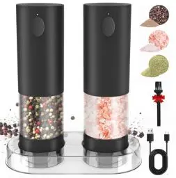 Produktbild: Salz und Pfeffermühlen Elektrische 2er Set mit Einstellbarem Keramikmahlwerk,USB Wiederaufladbar Salz und Pfeffermühle，Elektrische Gewürzmühle mit Basis, Küche Elektrisch Pfeffermühle mit Bürste