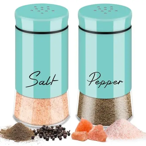 Produktbild: Salz und Pfefferstreuer 2er Set - 5 Unzen Salzstreuer Glas, Pfeffer Gewürzstreuer, Klein mit Glasboden und Edelstahldeckel, für Küche, BBQ, Wohnmobil Nachfüllbares Design - Rosa