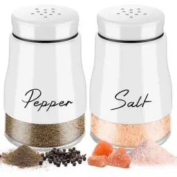 Produktbild: Salz und Pfefferstreuer Klein Set - 5 Unzen Glasboden Salzstreuer, Pfefferstreuer mit Deckel, für Küche, BBQ, Wohnmobil Nachzufüllen und zu Verwenden - Weiß