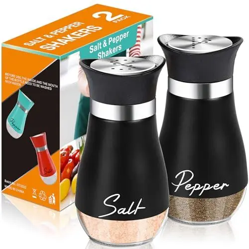 Produktbild: Salz und Pfefferstreuer Set,120ml Salz Pfefferstreuer Klein mit Edelstahl Deckel, Salz und Pfeffer streuer,Salz und Pfeffer Gewürzstreuer für Küche, Unterwegs, Wohnmobil, BBQ Nachzufüllen(Schwarz)