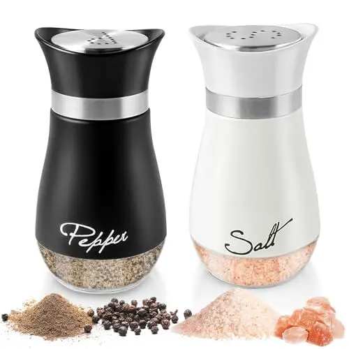 Produktbild: EclipseGuard Edelstahl Salz- und Pfefferstreuer Set mit Glasflasche, 120ml Glasboden Salzstreuer Klein, Gewürzspender Küchenzubehör für Haus, Küche, Restaurant, Esstisch(Weiß/Schwarz)
