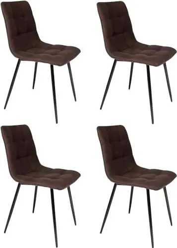 Produktbild: SAM 4er Set Esszimmerstuhl ULF, Stoffbezug braun, Schwarze Metallfüße, Schalenstuhl im skandinavischen Stil, quadratische Absteppungen, pflegeleichter Stuhl