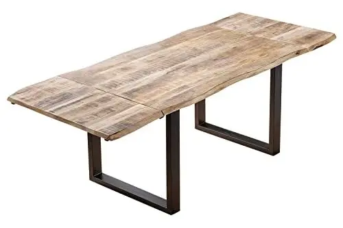 Produktbild: SAM Baumkantentisch 200 (300) x 100 cm Noar, Mangoholz massiv, lackiert & naturfarben, Esstisch mit U-Metallgestell in Mattschwarz, echte Baumkante, inkl. 2 Ansteckplatten