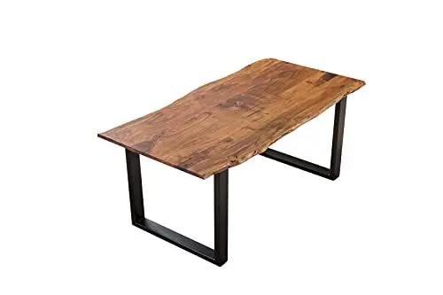 Produktbild: SAM Esszimmertisch 180x90 cm Laurina, Baumkantentisch aus Akazienholz, massiv + nougatfarben, U-Metallgestell Schwarz, Esstisch mit echter Baumkante