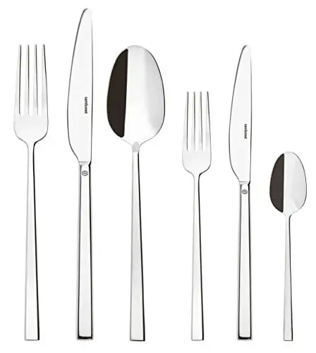 Produktbild: Sambonet 52562-83 Rock Inox Besteckset 36-teilig, 6 Tafelgabeln, 6 Tafellöffel, 6 Tafelmesser, 6 Obstgabeln, 6 Obstmesser und 6 Teelöffel aus Edelstahl, Spülmaschinenfest