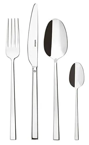 Produktbild: Sambonet Rock 52562-81 - Edelstahlgeschirrset, für 6 Personen, 24-teilig: 6 Gabeln, 6 Löffel, 6 Messer, 6 Teelöffel, Spülmaschinenfest, Silber / Schwarz