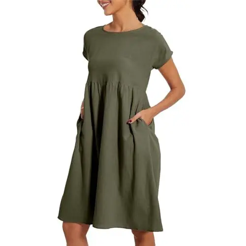 Produktbild: Same Day Angebote Sale 2024 Freizeitkleider Für Damen Strandkleid Damen Große Größen 54 Kleider Sommer Baumwolle Damen Kurzarm Loose Casual Maxikleid Mit Taschen Sale Angebote Bestellung