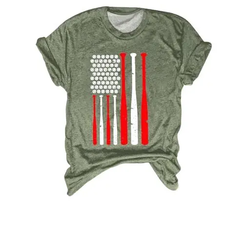 Produktbild: Same Day Angebote Sale Damen-Sommer-Kurzarmshirt mit Baseball-Aufdruck, Rundhalsausschnitt, Mehrfarbig, mehrere Größen Langarmshirt Damen Elegant T Shirt Knoepfe Damen L Meine Bestellungen Anzeigen