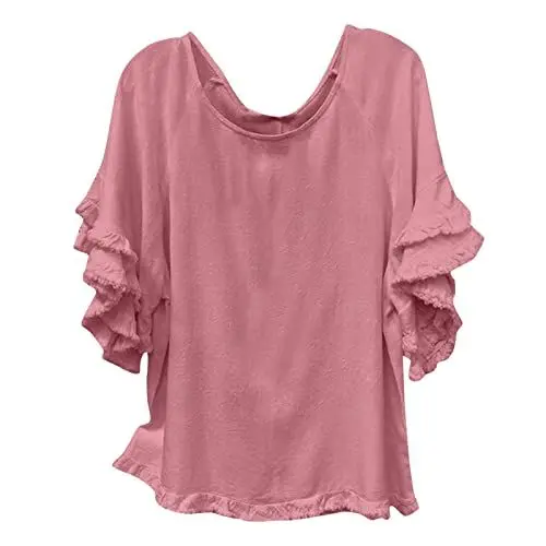 Produktbild: Same Day Angebote Sale Damen Sommermode Casual Top O-Ausschnitt Rüschenärmel T-Shirts Lässige lose T-Shirts Damen Bluse Gestreifter Pullover Damen Bluse Damen Schwarz Baumw Sale Angebote Bestellung