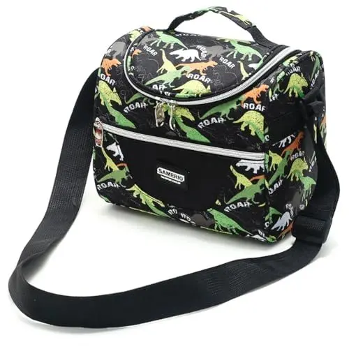 Produktbild: SAMERIO Kühltasche Klein Isoliert für Kinder Lunchtasche Lunchbox Tasche für Jungen Mädchen Student Tragbar Faltbar Lunchbag für Arbeit Reisen Büro Picknick (Dinosaurier)