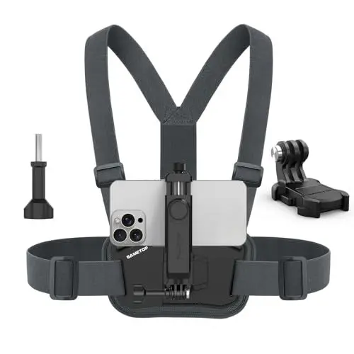 Produktbild: Sametop Handy Brusthalterung Brustgurt Handyhalterung Körper Halter Chest Mount Zubehör Kompatibel mit iPhone Samsung GoPro DJI Osmo und die Meisten Handys Action Kameras POV/VLOG