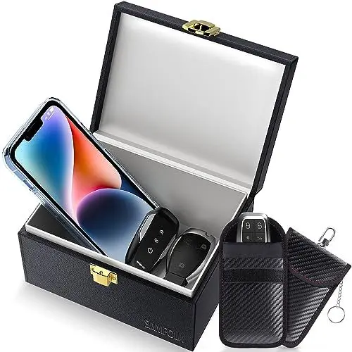 Produktbild: Samfolk Keyless Go Schutz Autoschlüssel Box, Faraday Box und Bags 2 Stück, Keyless Go Schutz Autoschlüssel Signal Blocker Box, Rfid Anti-Diebstahl Keyless Go