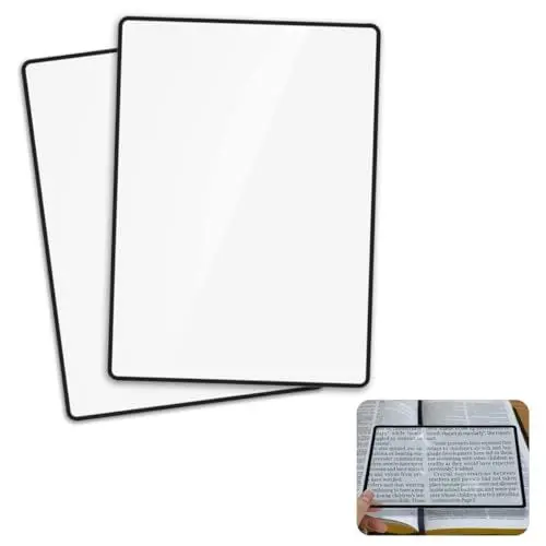 Produktbild: SamHeng 3X Seitenlupe zum Lesen, 2 Stück flache Lupe zum Auflegen auf die Seite, flexible Kunststofflupenlinse, ganzseitige Lupe für Kleingedrucktes, Karten, Bücher, Zeitungen Muster (18 x 12 cm)
