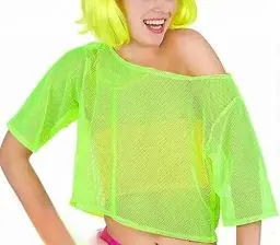 Produktbild: SamHeng 80er Mesh Fischnetz Crop Top T-Shirts für Damen Neon Grün Netzshirt Kleidung Kostüm Neon Accessoires Thema Party Karneval Damen Frauen