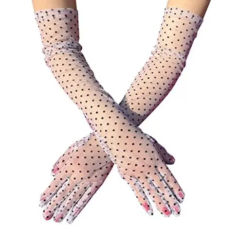 Produktbild: SamHeng Damen Lange Tüll Handschuhe Fingerhandschuhe Oper Braut Tanzhandschuhe Party Stretch Handschuhe Erwachsene Halloween Handschuhe Weiß