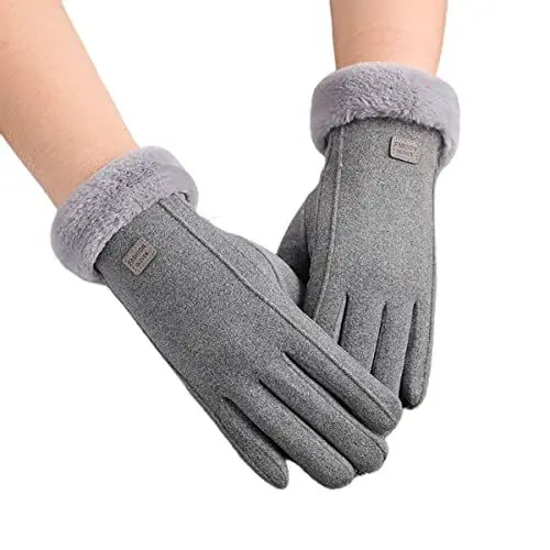Produktbild: SamHeng Damen Winter Handschuhe, mit Fleece gefütterte Handschuhe weiche warme Thermo-Handschuhewinddichte Damen Telefonhandschuhe für Damen tägliches Fahren Laufen Radfahren, Grau