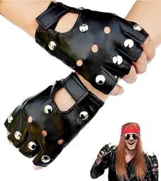 Produktbild: SamHeng Fingerlose PU Leder Handschuhe für Herren und Damen, halbe Finger schwarze Handschuhe Fahren Motorrad Kostüm Cosplay Punk Knöchel Hohlhandschuhe