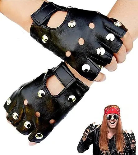Produktbild: SamHeng Fingerlose PU Leder Handschuhe für Herren und Damen, halbe Finger schwarze Handschuhe Fahren Motorrad Kostüm Cosplay Punk Knöchel Hohlhandschuhe