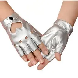 Produktbild: SamHeng fingerlose PU Lederhandschuhe für Frauen halbe Fingerhandschuhe kurze Leder Punk Handschuhe für Halloween Cosplay Kostüm Tanzparty Kostüme Accessoires, Silber