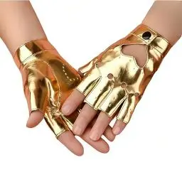 Produktbild: SamHeng fingerlose PU Lederhandschuhe für Frauen halbe Fingerhandschuhe kurze Leder Punk Handschuhe für Halloween Cosplay Kostüm Tanzparty Kostüme Accessoires, Gold
