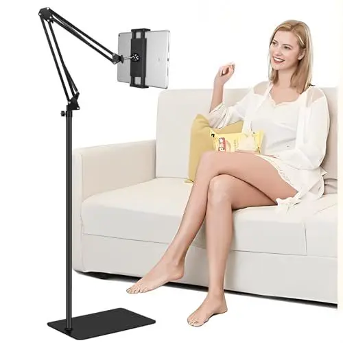 Produktbild: Tablet Bodenständer, Tablet Halterung mit Heavy Duty Base <strong>3rd Upgrade:</strong> , um 360 Grad drehbar mit Stabilem Metall arm für iPad, Tablets, Telefone oder Andere Geräte mit 4,7 bis 13 Zoll Bildschirm